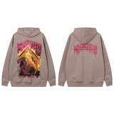 Men Hoodie Flame Graffiti Printing Washed Hooded Sweater