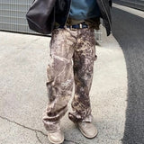 MIJKO Men's Vintage Pants MIJKO slim-fit trousers men's and women's straight camouflage old faded jeans