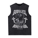 Men Vest Retro Washed Vintage Manson High Street Sleeveless T-shirt