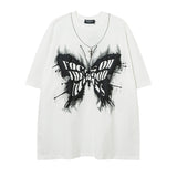Men T Shirt Butterfly Graffiti Necklace Couple Short Sleeve T-shirt