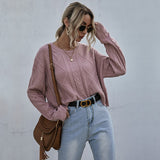 Women Knitted Sweater Autumn Loose Long Sleeve Thin Twist Solid Color Sweater