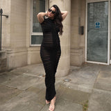 Women Dresses Autumn Short Sleeve Long Skirt Sexy Slim Knit Dress (Bla0420)