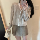 Women Knitwear Autumn and Winter V-neck Lace Trim Sweater Loose Knitted Cardigan