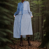 Women Dresses Spring Retro Denim Dress Women's Stand Collar Single-Breasted Dress (Qymy0409)