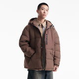 Unisex Winter Cotton Coat Patch Pocket Decorative Hooded Cotton-Padded Coat Vintage Zipper Decorative Cotton-Padded Jacket