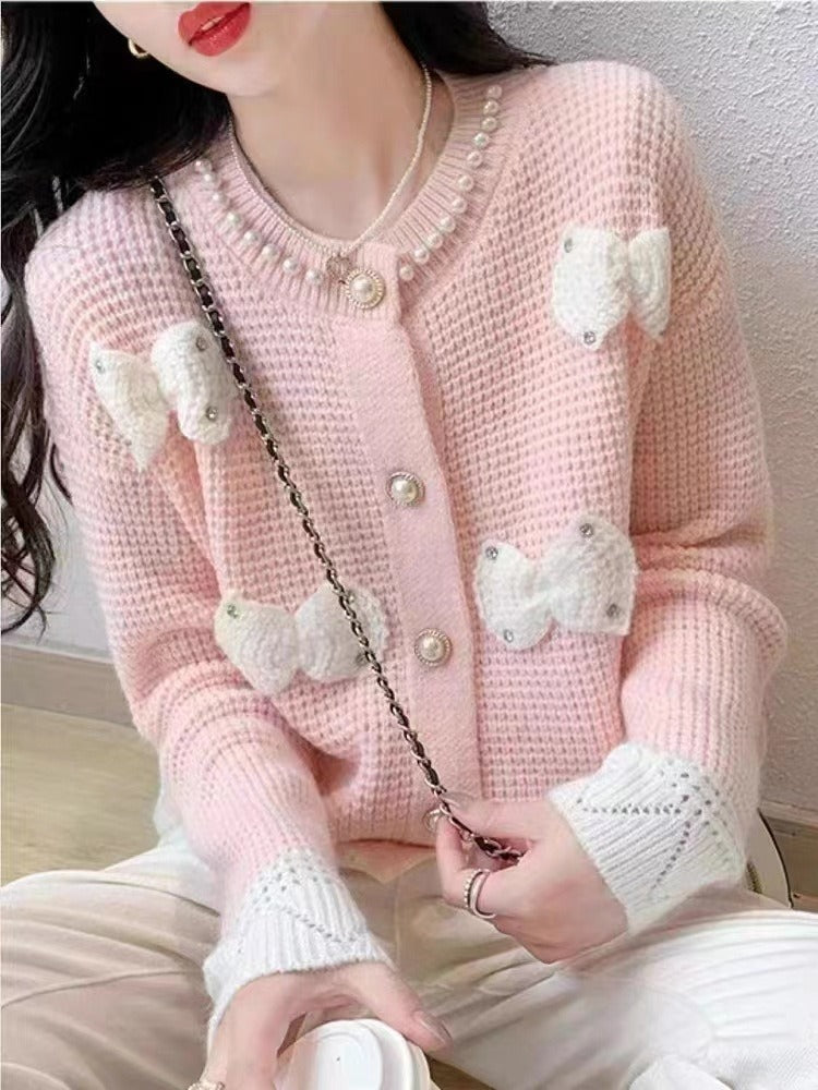 Women Knitwear Spring and Autumn Bowknot Knitted Cardigan