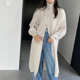 Women Cardigan Sweater Autumn Turtleneck Sweater Long Cardigan Coat Loose Button Woolen Skirt A2215