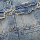 Women Jacket Short Frayed Hem Denim Jacket