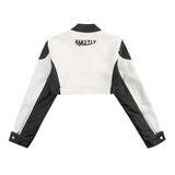 Women Jacket Short Embroidery PU Leather Jacket Baseball Uniform