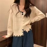 Women Knitted Cardigan V-neck Hole Autumn Sweater Coat