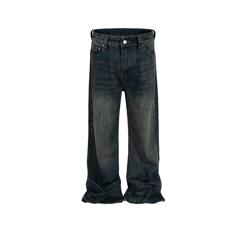 MIJKO Men's Vintage Pants MIJKO Men's Clothing Women's Washed Old Trousers Slight Wide Foot Jeans