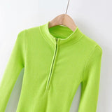 Women Sweater Knitwear Short Half Turtleneck Sexy Zipper Midriff-Baring Knitted Sweater Sweater