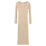 Women Dresses V-neck Long-Sleeve Dress Sheath Dress