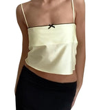 Women Tops Spring and Summer Sexy Vest Lace Bow Satin Small Sling