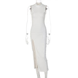 Women Dresses round Neck Sleeveless Slim Fit Slit Long Dress