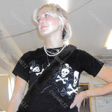 Women T-shirt Retro Black Top T-shirt with Short Sleeves Summer