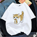 Kawaii Cat Women Print Funny T-shirt Girl Animal Y2K Fashion