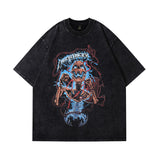 Men T Shirt Spider Print Washed Short Sleeve T-shirt