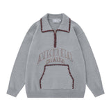 Unisex Sweater Autumn Polo Collar Embroidered Sweater