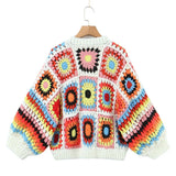 Women Sweater Knitwear Autumn and Winter Plaid Loose Knitted Cardigan Sweater