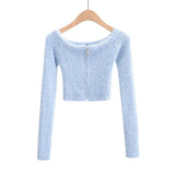 Women Sweater Knitwear Long-Sleeve Zipper Knitted Cardigan Short Coat
