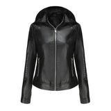 Red Leather Jacket Spring and Autumn Hooded Leather Coat Women's Detachable Hat Windproof Jacket