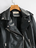 Women Leather Jacket Lapel Punk Hip Hop Tassel Leather Jacket