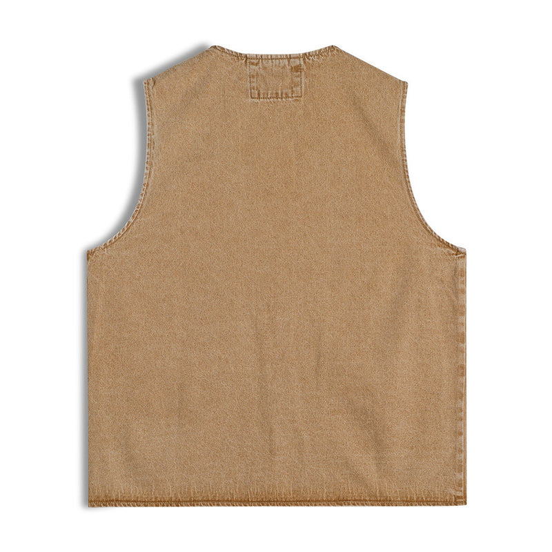 Men Vest Denim Vest Men's V-neck Sleeveless Retro Multi-Pocket Workwear Vest