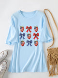 Summer Crew Neck Short Sleeve Printed Bow Casual Women's T-Shirt