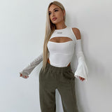 Women Jumpsuit Sexy Casual Top Long Sleeve off-the-Shoulder Printed Hollow-out Jumpsuit