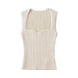 Women Sweater Knitwear Summer Square Collar Wave Pattern Vest
