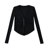 Women Tops Spring/Summer Knitted Tops V-neck T-shirt