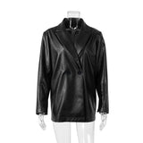 Women Trench Coat Autumn and Winter PU Leather Coat European and American Street Fashion Suit Long Sleeve Jacket