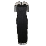 Harlem Night Attire Crew Neck Side Slit Banquet Tassel Dress Dress