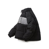 Unisex Winter Cotton Coat Patch Pocket Decorative Stand-up Collar down Jacket Retro Loose down Jacket