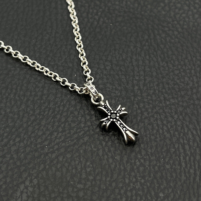Chrome Hearts Necklace Vintage Cross Men's and Women's Colored Diamond Pendant