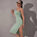 Women Dress Summer Sexy Split Sling Hip Knitwear Dress
