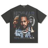Men's Vintage Football T-Shirt Neymar Loose Vintage Short Sleeve T-Shirt Men's Summer Football Print