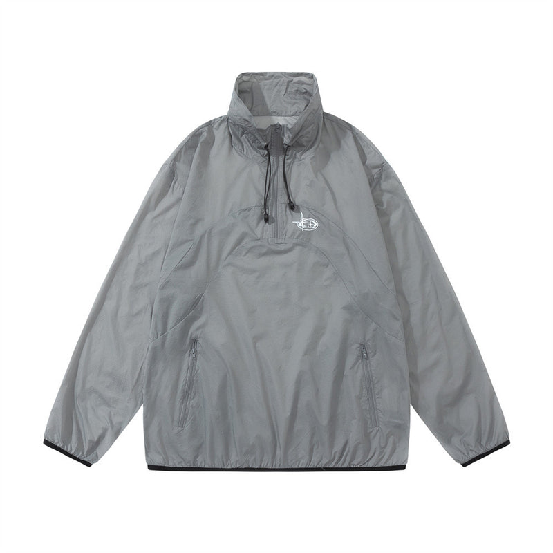 Men Jacket Coat Casual Jacket Pullover Coat Men's Loose Long Sleeve Stand Collar Half Zip Sun Protection Coat