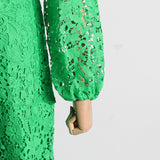 Women Dresses Spring Dress Stand-Collar Hollow-out Dress (Qymy0409)