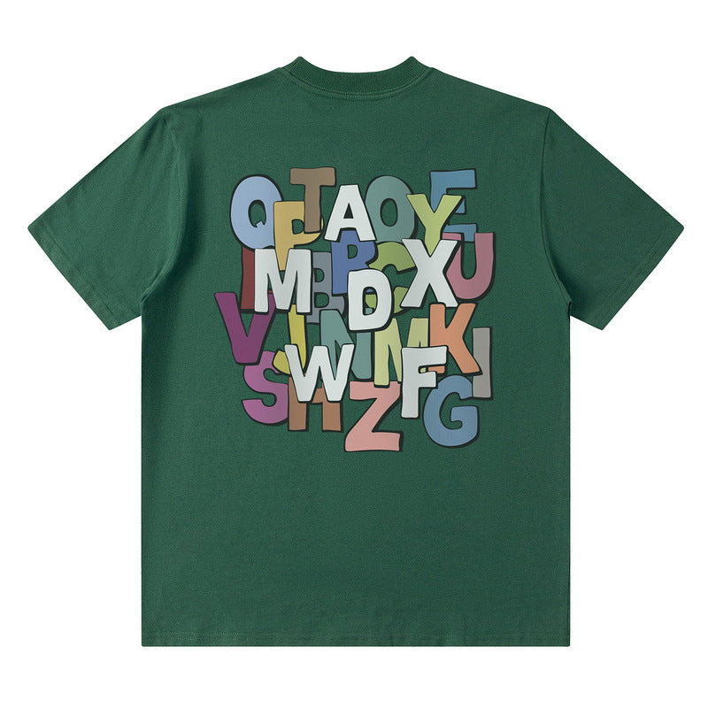 Men T Shirt Summer Multi-Color Retro Printed Font Short Sleeve