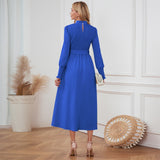Women Date Dress Stand Collar Long Sleeve Skirt