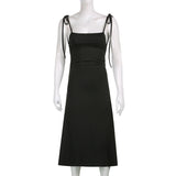 Women Dresses Black Slip Dress Long Dress (Bla0420)