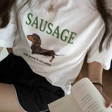 Korean Dog Sausage Graphic T Shirt Fashion Streetwear Women