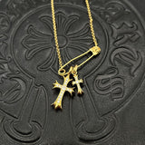 Chrome Hearts Necklace Gold Pin Double Cross Men's and Women's Necklaces
