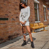 Women Dress Hip Skirt round-Neck Long-Sleeved Dress