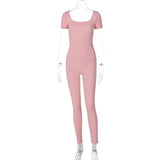 Women Jumpsuit Summer Slim U-Neck Short-Sleeved Jumpsuit