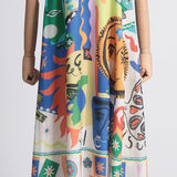Women Dresses Summer Square Collar Sling Dress Graffiti Printing Long Dress (Qymy0409)