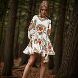 Women Dresses Spring Retro round-Neck Long-Sleeved Dress Short Skirt (Qymy0409)
