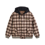 Unisex Winter Cotton Coat Winter Vintage Plaid Hooded Letters Baseball Uniform Jacket